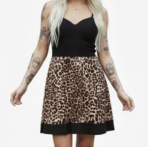 BEBE | Black and Leopard Print Dress